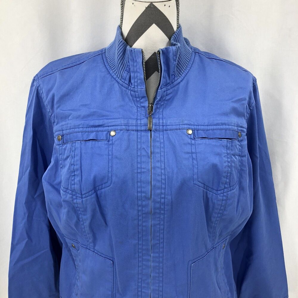 Chicos Blue Full Zip Mock Neck Long Sleeve Bomber Pocket Jacket Sz 2